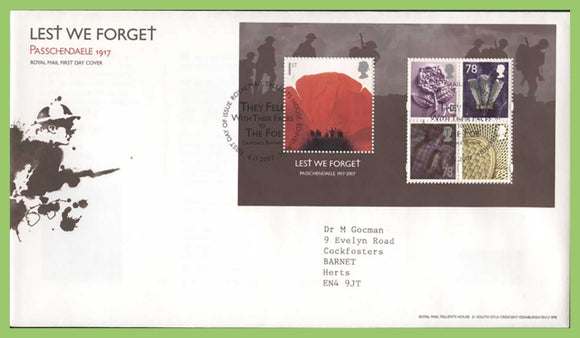 G.B. 2007 Lest We Forget M/S on Royal Mail First Day Cover, Tallents House