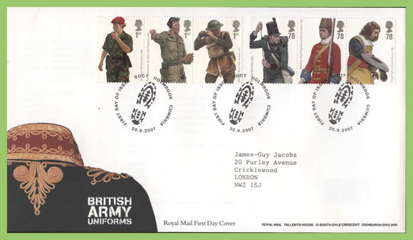 G.B. 2007 British Army Uniforms set on Royal Mail First Day Cover, Holmbrook