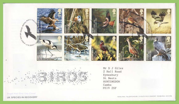 G.B. 2007 Birds set on Royal Mail First Day Cover, Tallents House