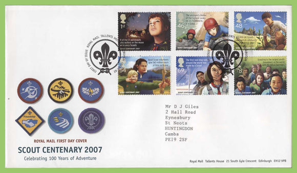 G.B. 2007 Scouts Centenary set on Royal Mail First Day Cover, Tallents House
