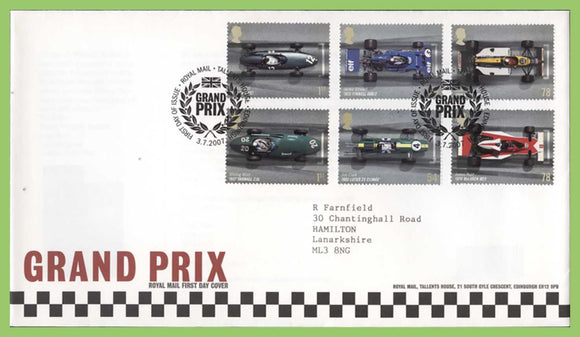G.B. 2007 Grand Prix set on Royal Mail First Day Cover, Tallents House