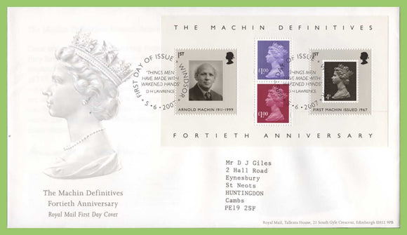 G.B. 2007 The Machin definitive M/S on Royal Mail First Day Cover, Windsor