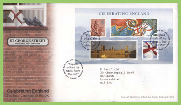 G.B. 2007 Celebrating England M/S on Royal Mail First Day Cover, Tallents House