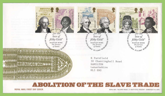 G.B. 2007 Abolition of Slave Trade set on Royal Mail First Day Cover, Tallents House