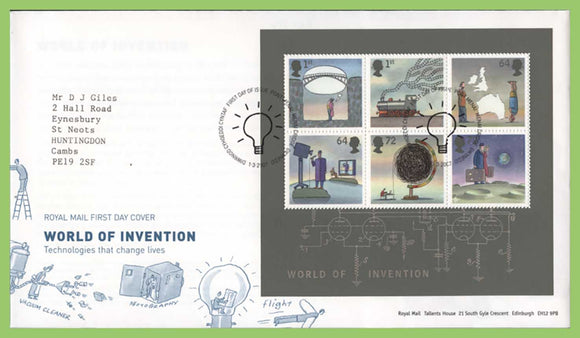G.B. 2007 World of Invention M/S on Royal Mail First Day Cover, Menai