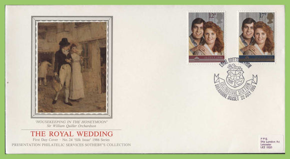 G.B. 1986 Royal Wedding set on PPS silk First Day Cover, Sherborne Dorset