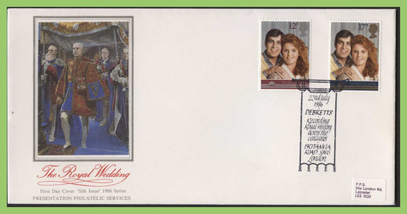 G.B. 1986 Royal Wedding set on PPS silk First Day Cover, London SW6