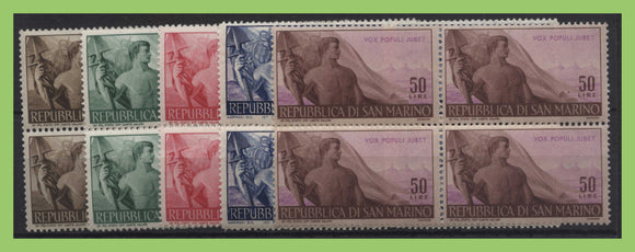San Marino 1948 Workers' Issue set block of four UM, sg367/371