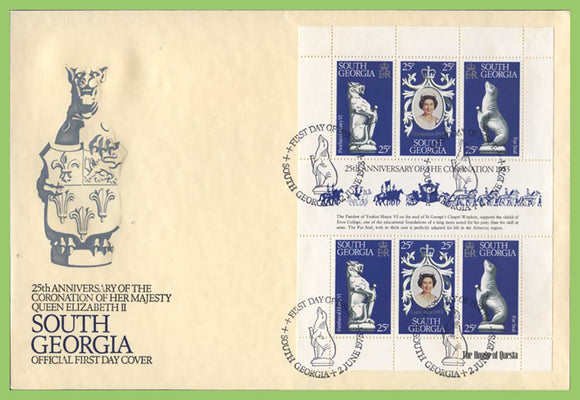 South Georgia 1978 QEII Coronation Anniversary sheetlet on First Day Cover