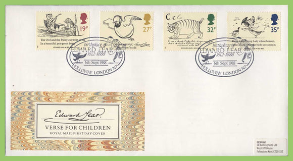 G.B. 1988 Edward Lear set on Royal Mail First Day Cover, Holloway
