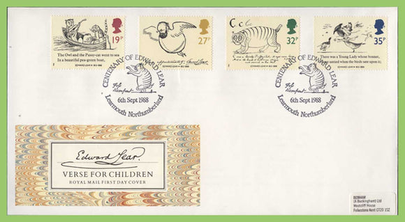 G.B. 1988 Edward Lear set on Royal Mail First Day Cover, Learmouth