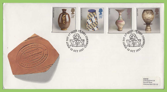 G.B. 1987 Studio Pottery set on Royal Mail First Day Cover, St Ives, Cornwall