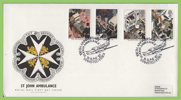 G.B. 1987 St John Ambulance set on Royal Mail First Day Cover, Stanstead