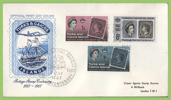 Turks & Caicos 1967 Postage Stamp Centenary set on First Day Cover