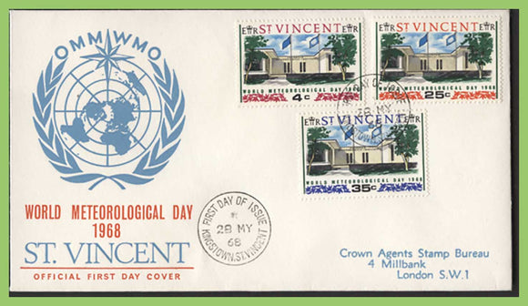 St Vincent 1968 World Meteorological Day set on First Day Cover