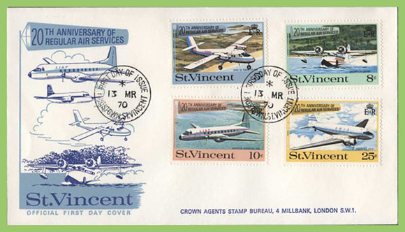 St Vincent 1970 20th Anniversary of Air Services, Aircrafts set on First Day Cover