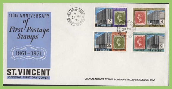 St Vincent 1971 110th Anniversary of Postage Stamps set on First Day Cover