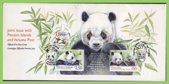 Pitcairn Island/Vanuatu 2009 Exhibition/Panda M/S on First Day Cover