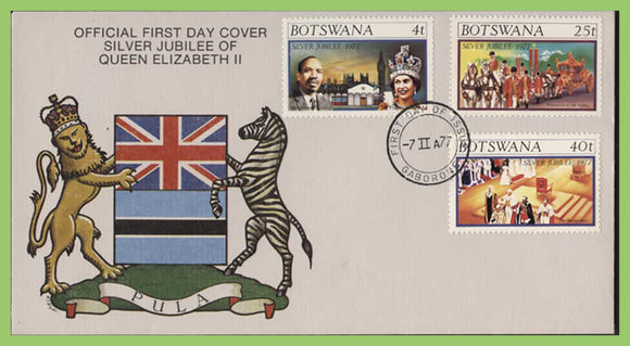Botswana 1977 Silver Jubilee set on First Day Cover, Gaborone