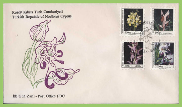 Cyprus (Turkish) 1991 Orchids four stamp set on First Day Cover