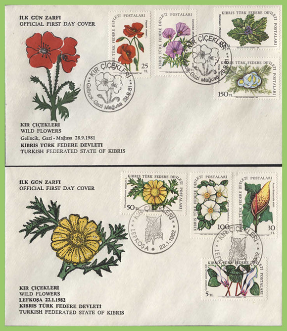 Cyprus (Turkish) 1992 Flowers set on two First Day Covers