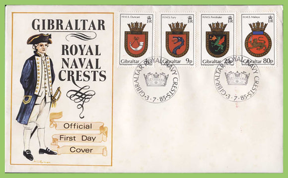 Gibraltar 1985 Royal Naval Crests set First Day Cover