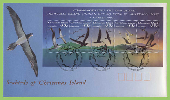 Christmas Island 1993 Seabirds miniature sheet on First Day Cover
