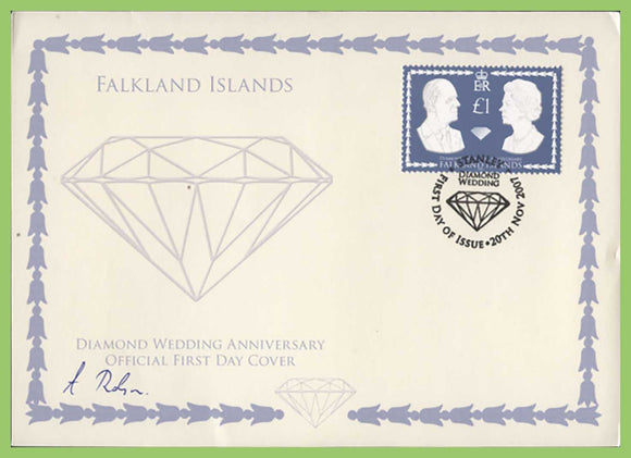 Falkland Islands 2007 Diamond Wedding issue First Day Cover, Designer signed