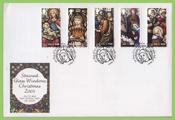 Isle of Man 2005 Christmas. Stained-glass Windows set First Day Cover