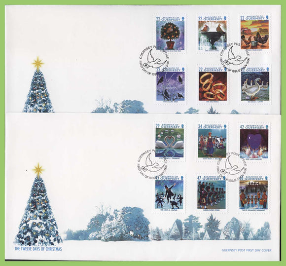 Guernsey 2006 The Twelve Days of Christmas set on two First Day Covers