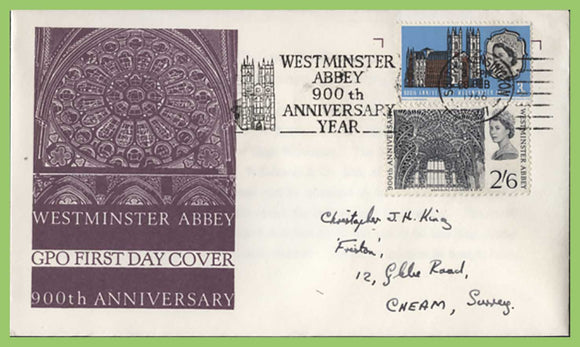G.B. 1966 Westminster Abbey set on G.P.O. First Day Cover, Westminster Slogan