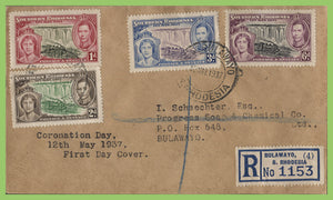 Southern Rhodesia 1937 KGVI Coronation set registered First Day Cover, Bulawayo