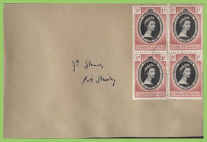 Falkland Islands 1953 QEII Coronation block on cover