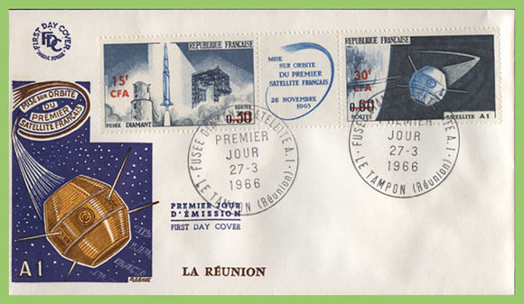 French La Reunion 1966 Air. Launching of First French Satellite pair on First Day Cover