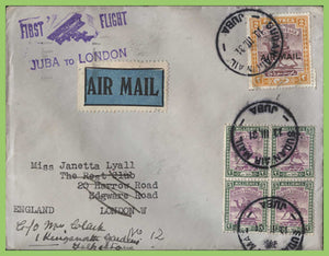 Sudan 1931 multifranked First Flight Cover, Juba to London with Flight cachet