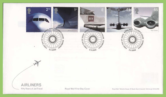 G.B. 2002 Airliners set on u/a Royal Mail First Day Cover, Tallents House