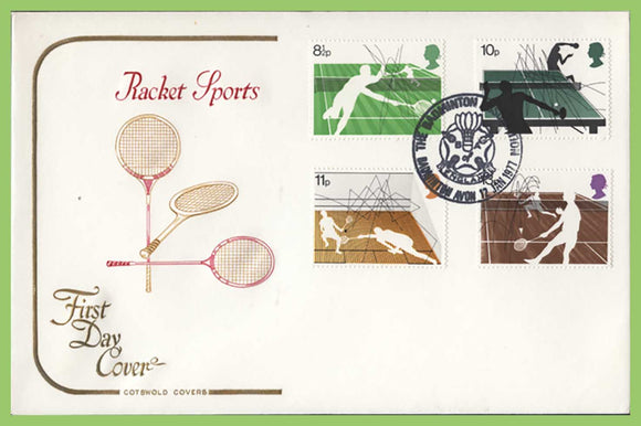 G.B. 1977 Racket Sports set on Cotswold First Day Cover, Badminton