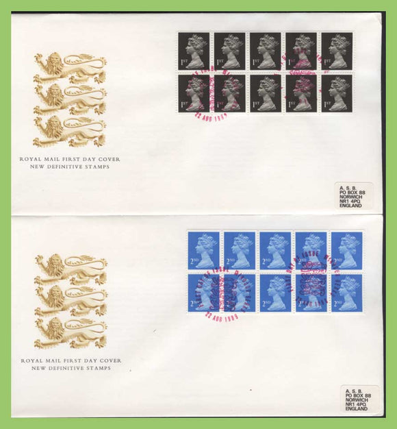 G.B. 1989 1st & 2nd Class booklet panes on First Day Covers, Windsor