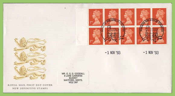 G.B. 1993 1st Class NVI booklet panes on First Day Cover, Windsor