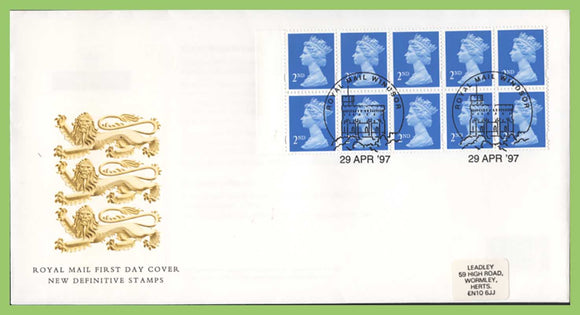 G.B. 1997 2nd Class booklet pane on First Day Cover, Windsor