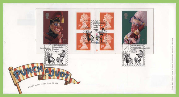 G.B. 2001 Punch & Judy booklet stamps on First Day Cover, Covent Garden