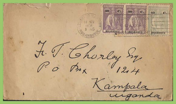 Mozambique 1931 multifranked cover to Uganda