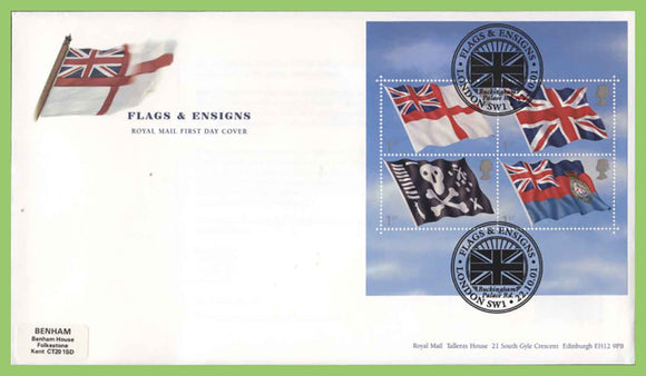 G.B. 2001 Flags & Ensigns miniature sheet Royal Mail First Day Cover, London SW1