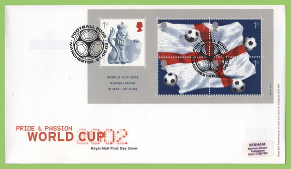 G.B. 2002 Football World Cup miniature sheet Royal Mail First Day Cover, Manchester