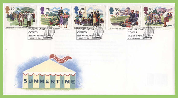 G.B. 1994 Summertime set on Royal Mail First Day Cover, Cowes Isle of Wight