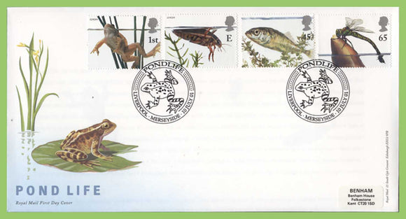 G.B. 2001 Pond Life set on Royal Mail First Day Cover, Liverpool
