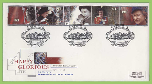 G.B. 1992 Accession Aniversary set on Royal Mail First Day Cover, Sandringham