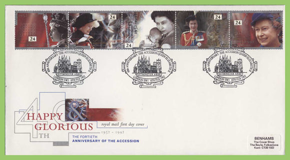 G.B. 1992 Accession Anniversary set on Royal Mail First Day Cover, London SW1