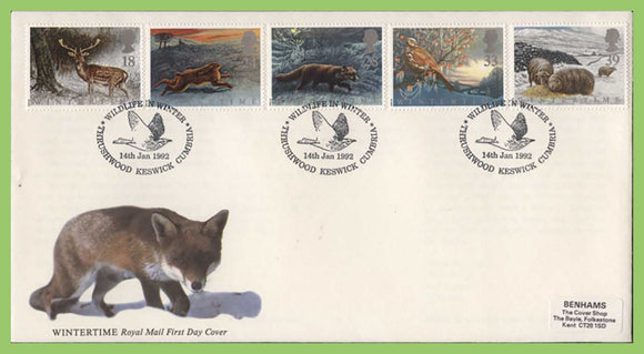 G.B. 1992 Wintertime set on Royal Mail First Day Cover, Keswick Cumbria