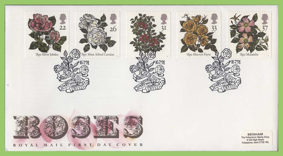 G.B. 1991 Roses set on Royal Mail First Day Cover, Glynderwen Dyfed